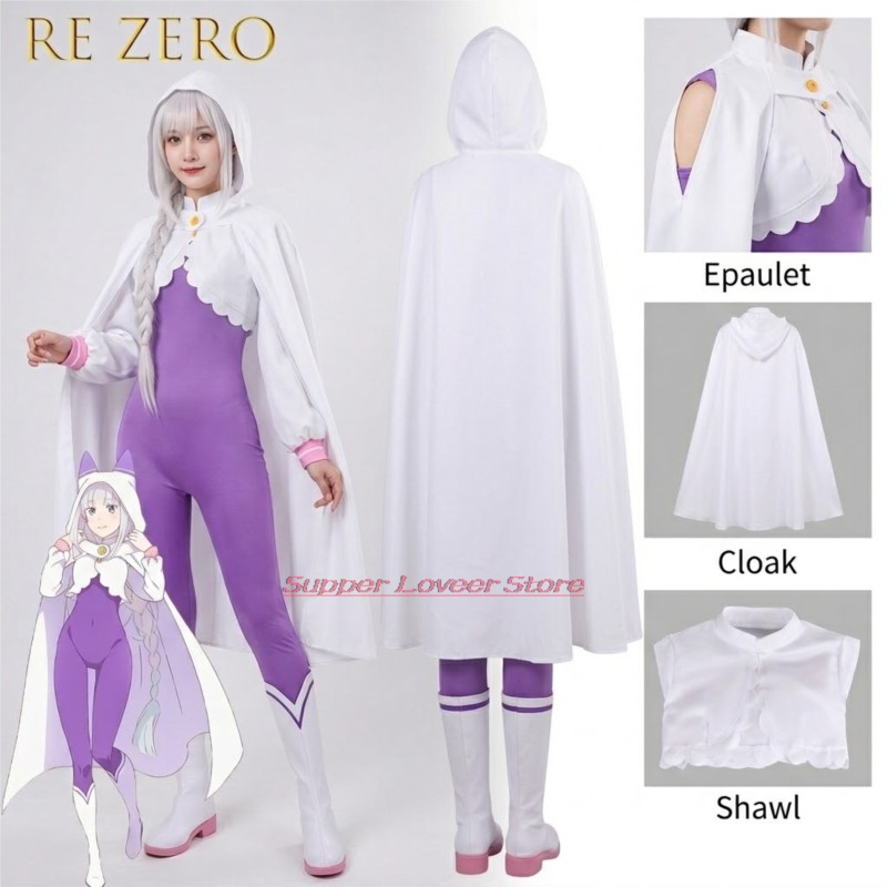 Anime Cosplay Events 2026 - Zestaw Kostiumu Cosplay Emilia z Re:Zero,